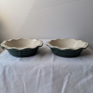 Emile Henry Le Potier Green Ceramic Individual Pie Plate Baker Dishes - 2